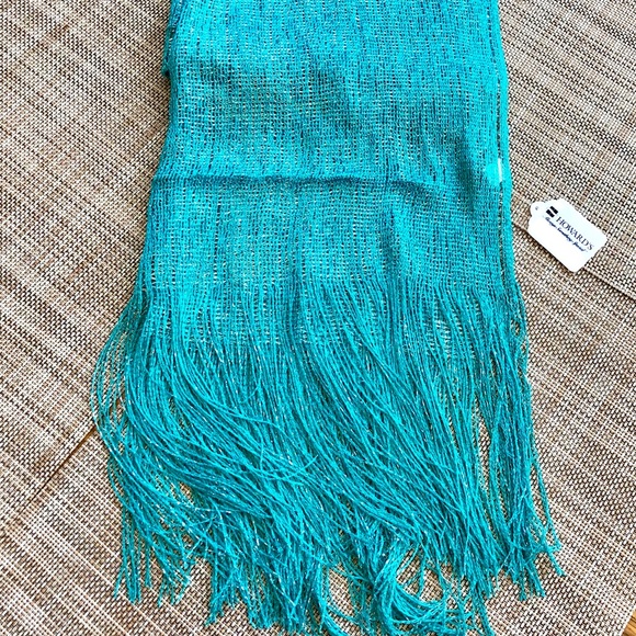 Teal & Silver Sparkle fringe scarf - Picture 2 of 4